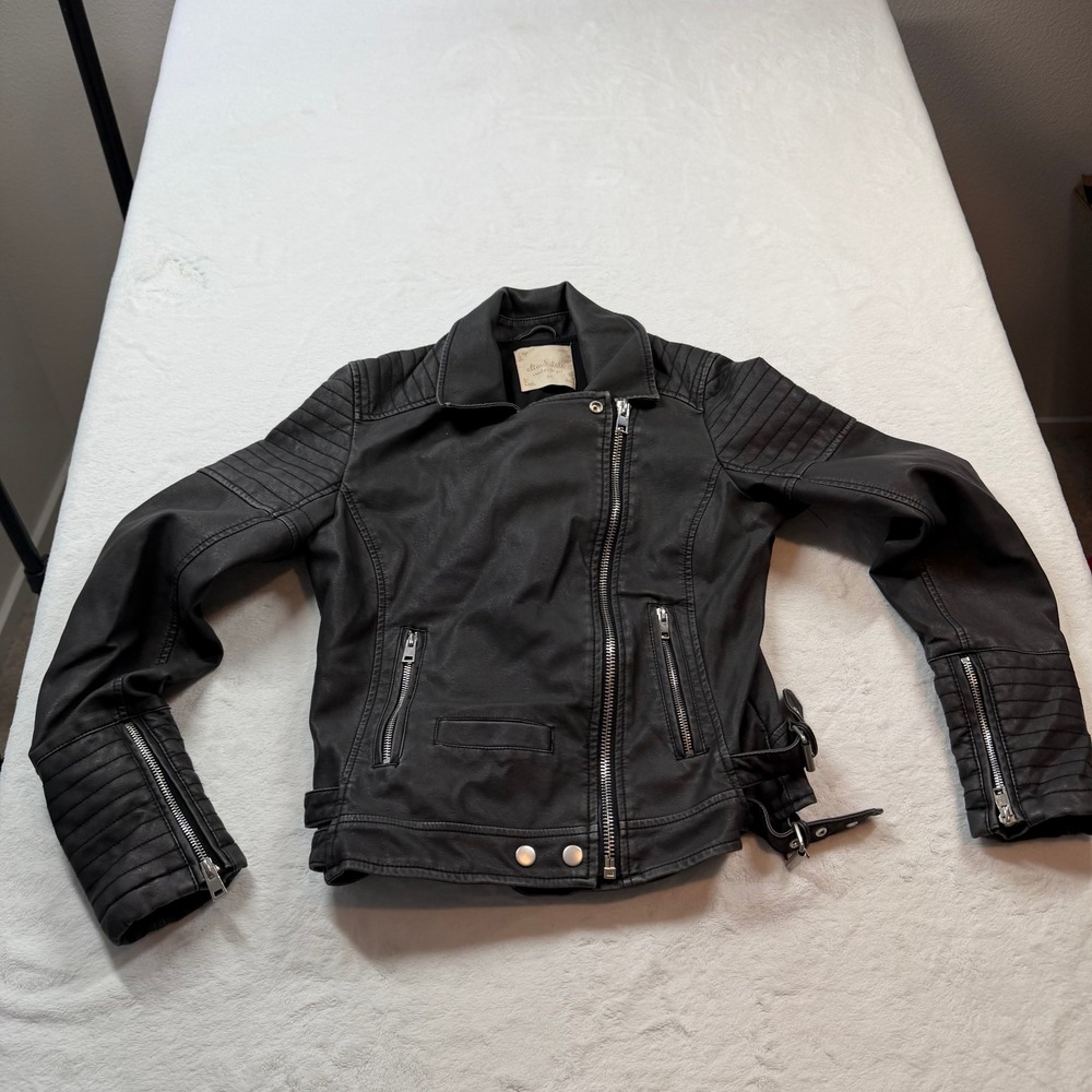 Altar'd State Moto Jacket Womens Medium Black Good Faux Leather Quilted Biker